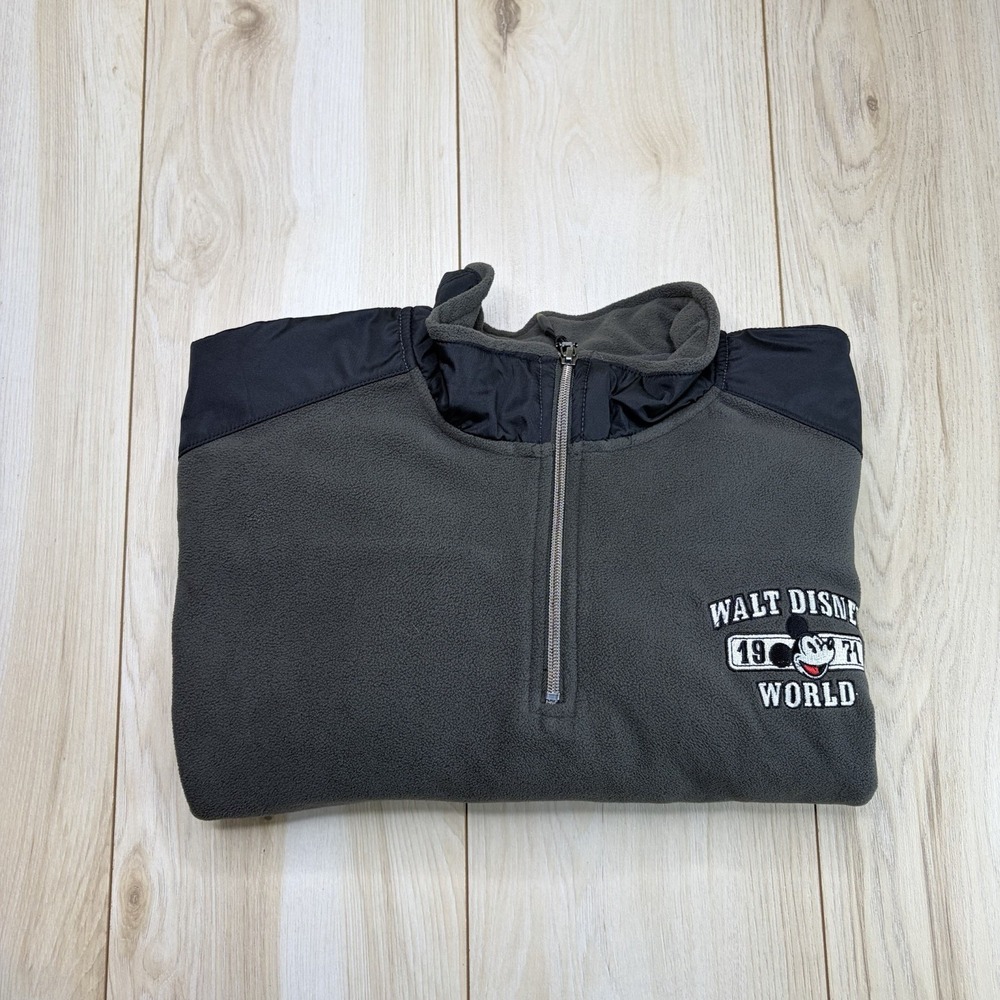 Disney Parks Adult 1/2 Zip PullOver Fleece Size XXL Gray Embroidery Mickey Mouse